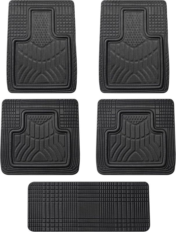 Photo 1 of All Weather Vehicle Mats (5 Piece) - TPE & XPE, Black, Universal Fit for Cars Trucks SUVs, Trim-to-Fit, Custom Dimensions, Odorless, Easy to Clean, Heavy-Duty Waterproof