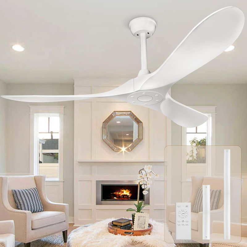 Photo 1 of Ceiling Fan with Remote Control No Light, 52" Low Profile Ceiling Fan Outdoor/Indoor, 3 Blades 6 Speeds Reversible DC Motor Modern Ceiling Fans for Patio, Bedroom, Living Room, Porch (White)