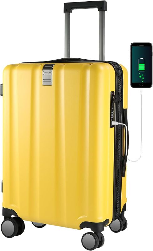 Photo 1 of KROSER Hardside Expandable Carry On Luggage with Spinner Wheels & Built-in TSA Lock, Durable Suitcase Rolling Luggage with USB Port, Carry-On 20-Inch, Yellow