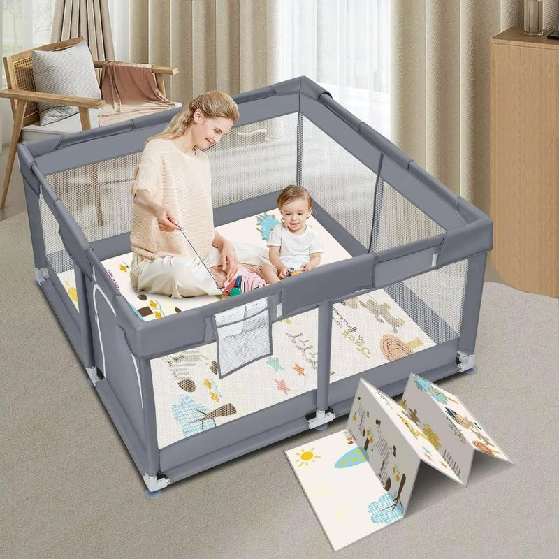 Photo 1 of Baby Playpen with Mat, 50x50 inch Playpen for Babies and Toddlers with Mat, Baby Play byard Safety Fence Active Center for Indoor