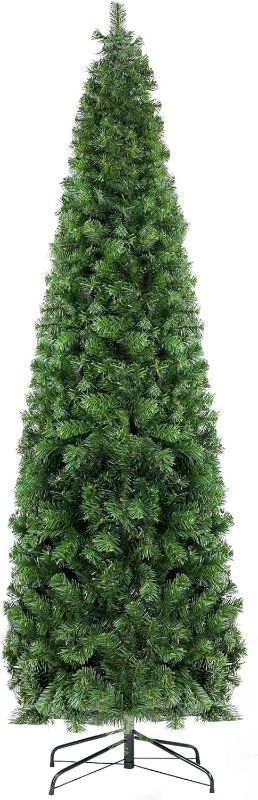 Photo 1 of 4.5ft Green Pencil Christmas Tree Artificial Holiday Skinny Tree for Home, Office, Slim Party Decoration with 256 Tips, Metal Hinges & Base