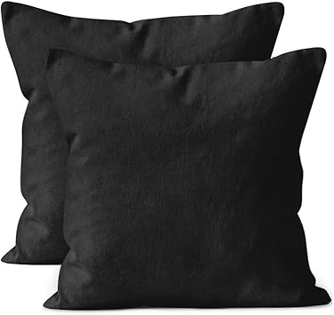 Photo 1 of Encasa Cotton Throw Pillow Covers Set of 2 I 18x18 in (45x45 cm) - Jet Black I No Insert I Plain Square Pillowcases I Machine Washable | Indoor Use Only
