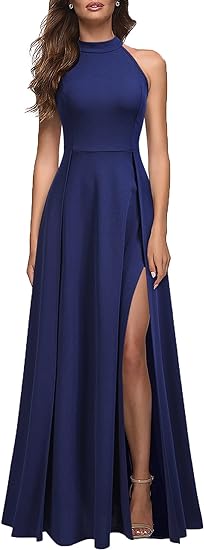 Photo 1 of MEDIUM MUSHARE Women's Halter Neck Sexy Split Cocktail Party Maxi Long Formal Dress
