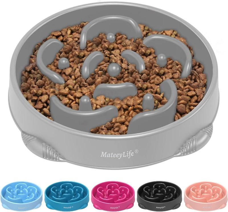 Photo 1 of MateeyLife Large Slow Feeder Dog Bowls, Anti-Choking Puzzle Dog Food Bowls, Non Slip Interactive Dog Feeding Bowls Slow Down Eating, Bloat Stop Maze Dog Dishes Dog Feeder for Large Breeds 4 Cups Gray
