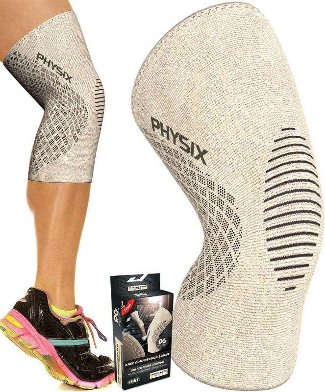 Photo 1 of Physix Gear Sport Knee Support Brace - Best No-Slip Knee Braces for Knee Pain Women & Men, Compression Knee Sleeves for Running Workout Walking Hiking Sports Arthritis ACL Torn Meniscus
