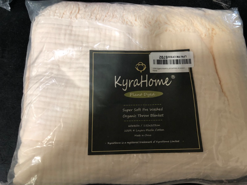 Photo 1 of KyraHome 100% Organic Cotton Muslin Throw Blanket for Couch Adult Bed, 4-Layer Pre-Washed Plant Hand Dyed Yarn, Breathable Soft,
