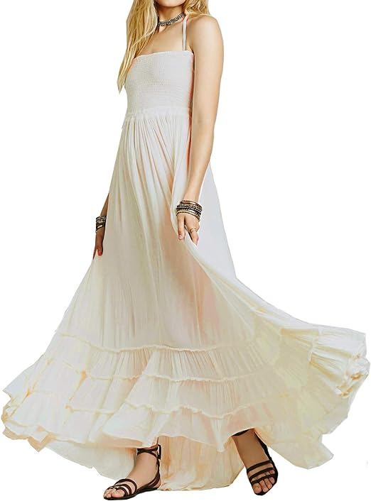 Photo 1 of Womens XL VERGOODR Women's Cotton Sexy Sleeveless Boho Beach Backless Long Bohemian Dress
