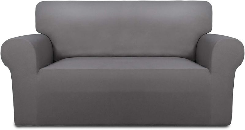 Photo 1 of PureFit Super Stretch Sofa Slipcover – Spandex Non Slip Soft Couch Sofa Cover, Washable Furniture Protector with Non Skid Foam and Elastic Bottom for Kids, Pets Loveseat, Light Gray
