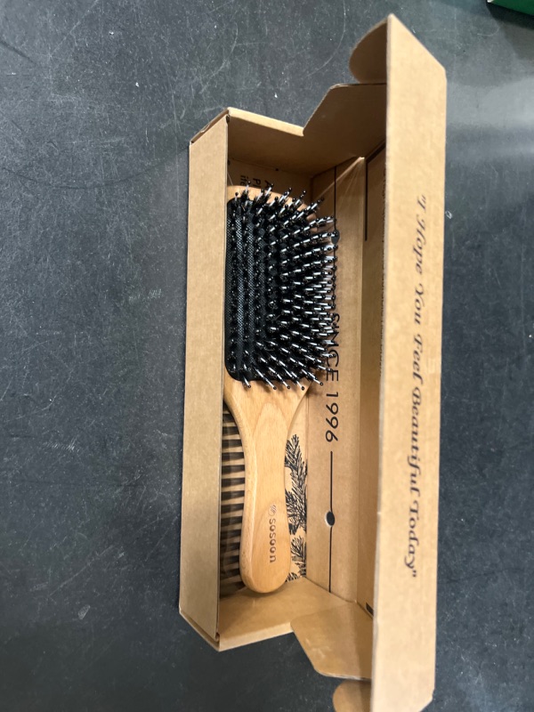 Photo 2 of Hair Brush, 2 Pack Boar Bristle Paddle Hairbrush for Women Men Kids Reducing Frizzy, No More Tangle, Small Travel Brush Tail Comb & Giftbox Included
