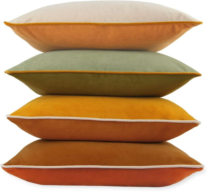 Photo 1 of Btyrle 8-Colors Velvet Throw Pillow Covers 20x20 Inch Set of 4 Decorative Velour Pillowcases Modern Double-Colored Cushion Covers for Sofa Couch,Green/Yellow
