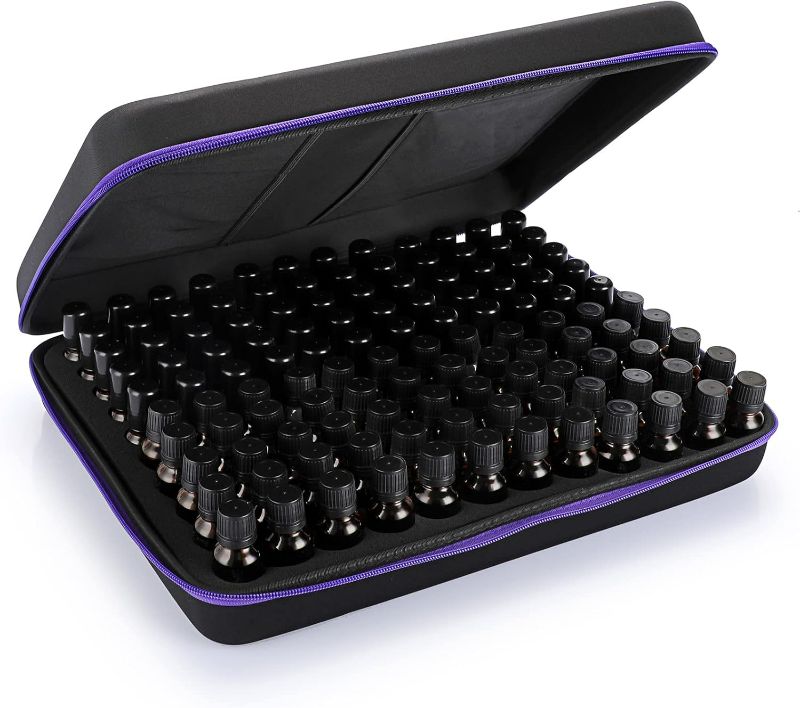 Photo 1 of Hipiwe 120 Bottle EVA Essential Oil Storage Carrying Case Hard Shell Exterior Essential Oils Organizer Holder Traveling Bag with Foam Insert, Holds 5ml 10ml 15ml Essential Oils (X-Large, Black+Purple)
