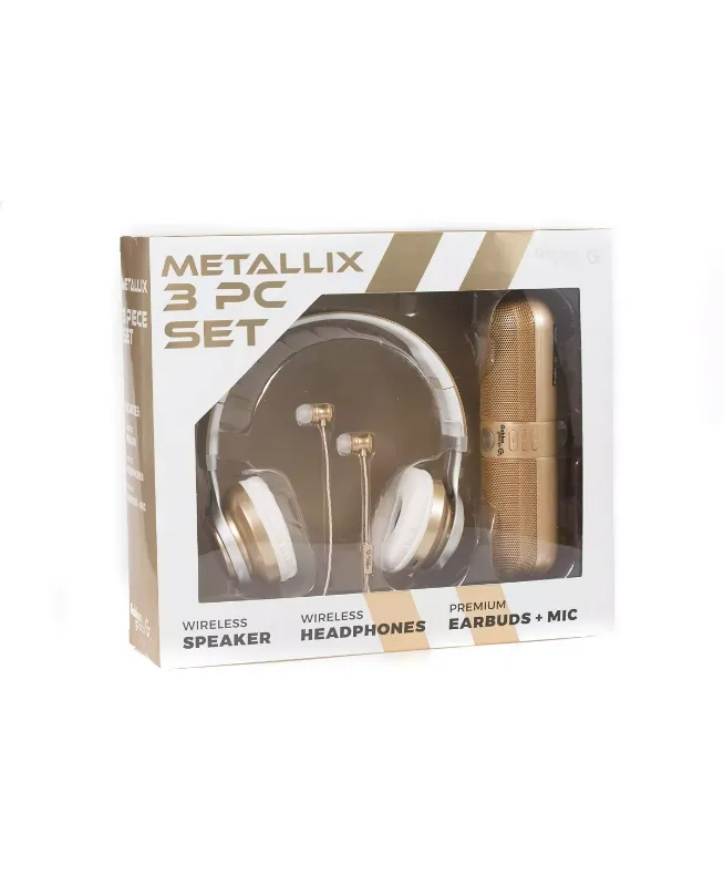 Photo 2 of Metallix 3 Piece Gift Set - Bluetooth Headphones, Bluetooth Speaker and Premium Wired Earbuds
