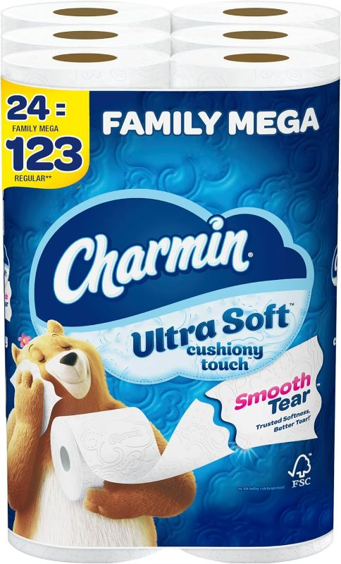 Photo 1 of Charmin Ultra Soft Cushiony Touch Toilet Paper, 24 Family Mega Rolls = 123 Regular Rolls (Packaging May Vary)
