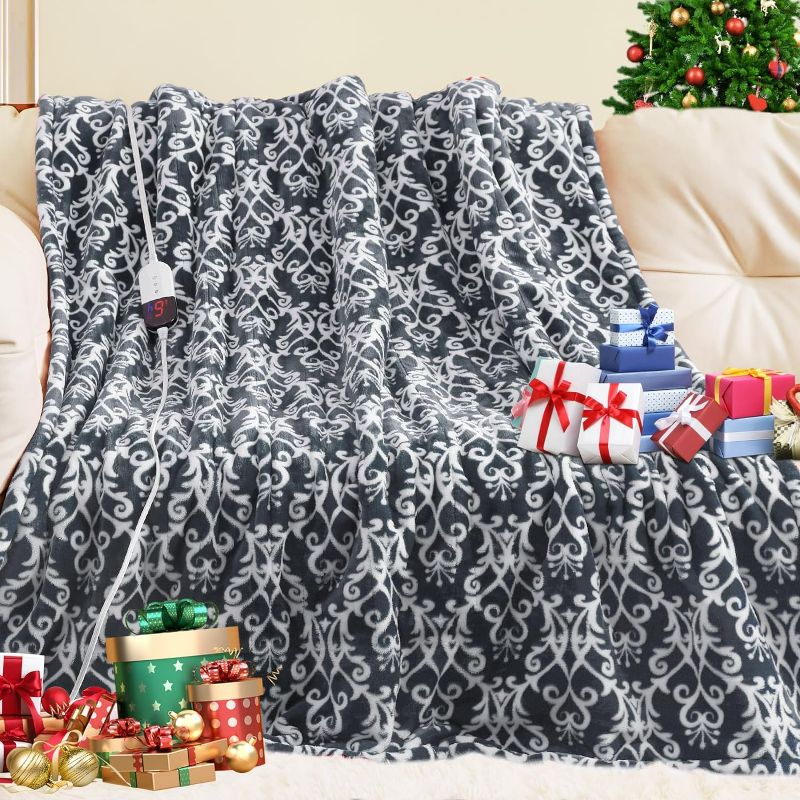 Photo 1 of MAXEVE Heated Blanket Electric Sherpa Throw 50 * 62 with 6 Heating Levels & 4 Hours Auto Off for Safety, Fast Heating Warm Cozy Blanket with Over-Heat Protection, ETL Certification (Grey, 50''x62'')
