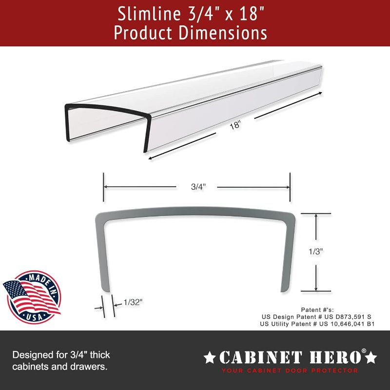 Photo 2 of CABINET HERO Slimline - Slip on Cabinet Door Protector Edge Guard - Clear - ¾” Thick - 18” Length (Pack of 4)
