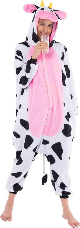 Photo 1 of Spooktacular Creations Unisex Adult Pajama Plush jumpsuit One Piece Cow Animal Costume Size Medium

