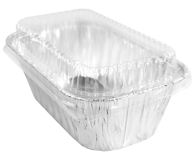 Photo 2 of Handi-Foil 1 lb. Aluminum Mini-Loaf/Bread Baking Pan w/Clear Low Dome Lid 100/Pk (Pack of 50)
