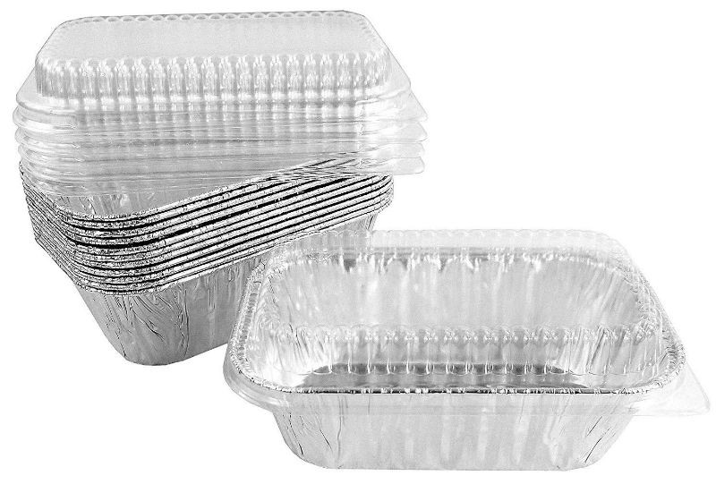 Photo 1 of Handi-Foil 1 lb. Aluminum Mini-Loaf/Bread Baking Pan w/Clear Low Dome Lid 100/Pk (Pack of 50)
