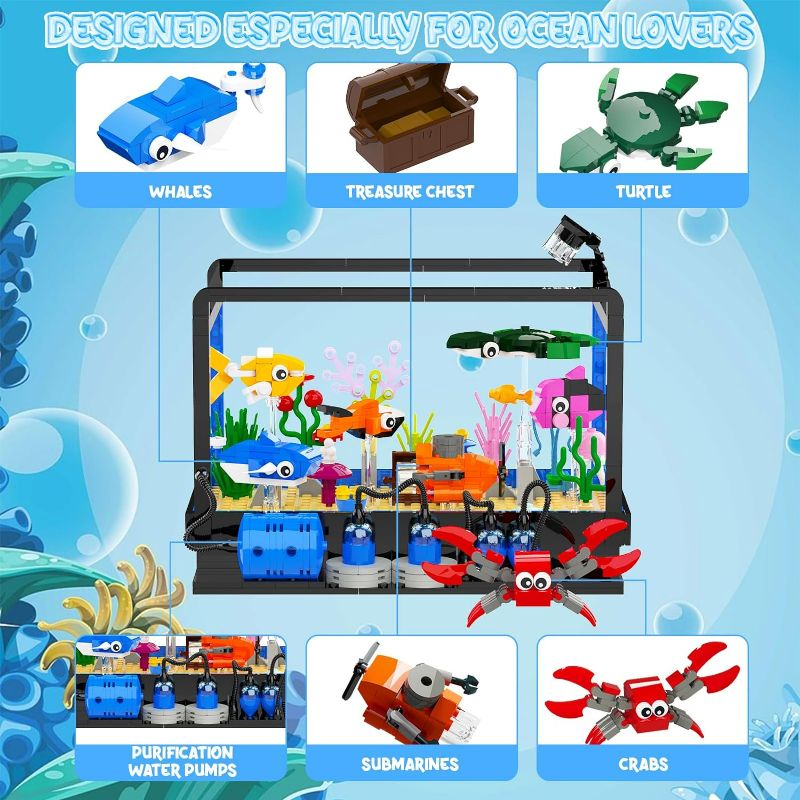 Photo 2 of Tenhorses Fish Tank Building Block Set, Lighting Aquarium Sets Including Marine Life, a Submarine and a Treasure Chest, Building Block Toy for 6+, Gift for Sea Lovers.
