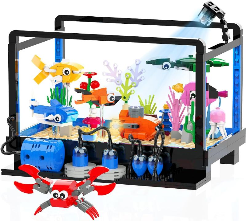 Photo 1 of Tenhorses Fish Tank Building Block Set, Lighting Aquarium Sets Including Marine Life, a Submarine and a Treasure Chest, Building Block Toy for 6+, Gift for Sea Lovers.
