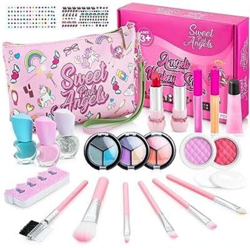 Photo 1 of 25 PCS Girls Makeup Kit Sweet Pink Angels For Kids With Cosmetic Bag

