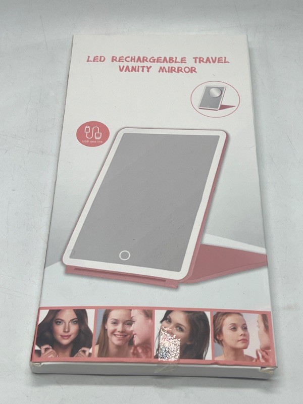 Photo 2 of LED Foldable Travel Makeup Mirror - 7x9 inches 3 Colors Light Modes USB Rechargeable Touch Screen, Portable Tabletop Cosmetic Mirror for Travel, Cosmetic, Office (Rose Gold)
