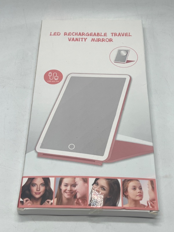 Photo 1 of LED Foldable Travel Makeup Mirror - 7x9 inches 3 Colors Light Modes USB Rechargeable Touch Screen, Portable Tabletop Cosmetic Mirror for Travel, Cosmetic, Office (Rose Gold)
