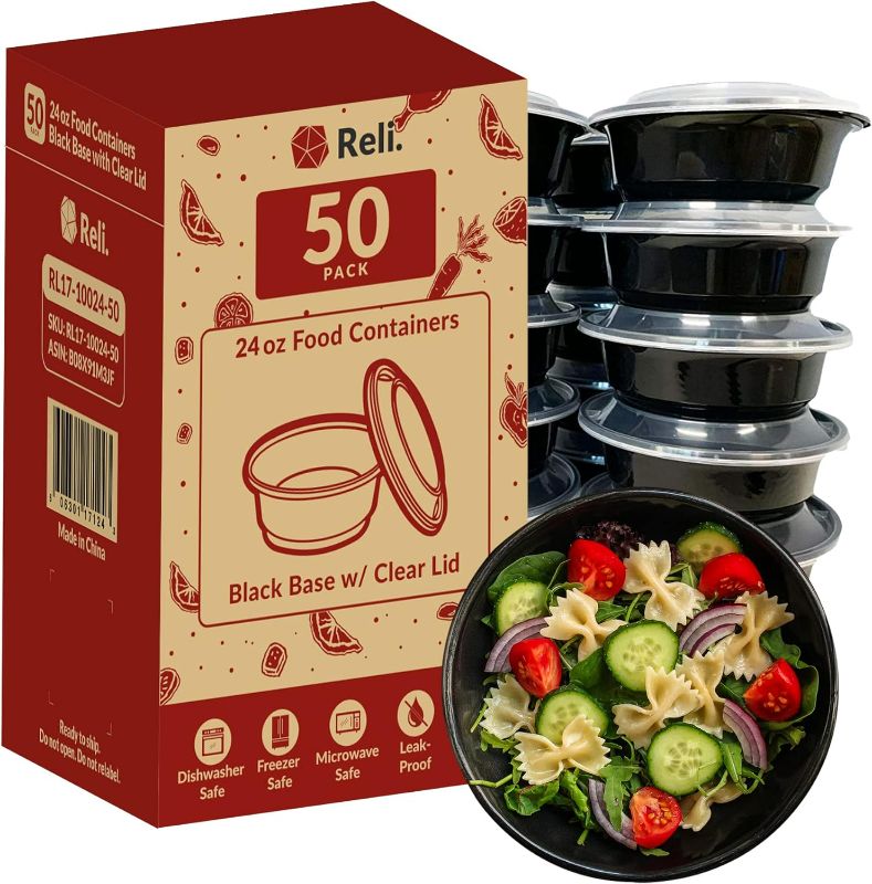 Photo 1 of Reli. Meal Prep Container Bowls, 24 oz. | 50 Pack | Round Meal Prep Containers with Lids | Reusable 24 oz Bowls/Food Containers | 
