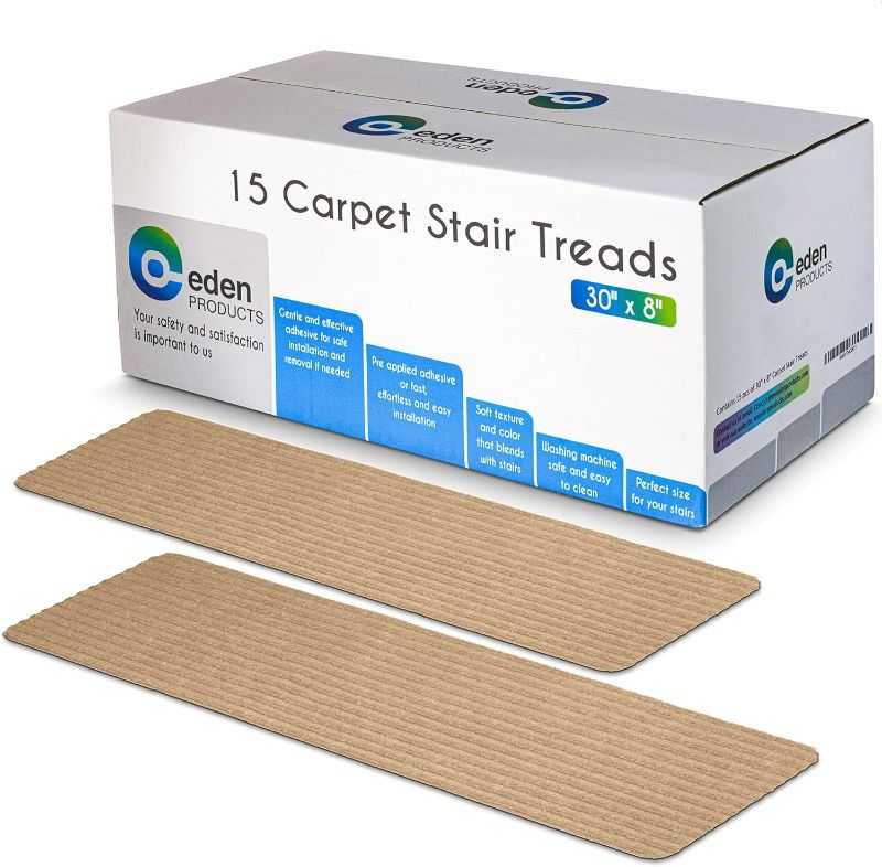 Photo 1 of EdenProducts Non-Slip Carpet Stair Treads for Wooden Steps, 8x30in Slip Resistance Indoor Peel & Stick Stair Treads Carpet Runner Mats for Elders, Kids, Dogs, Staircase Step Rugs Stair Grip, Latte
