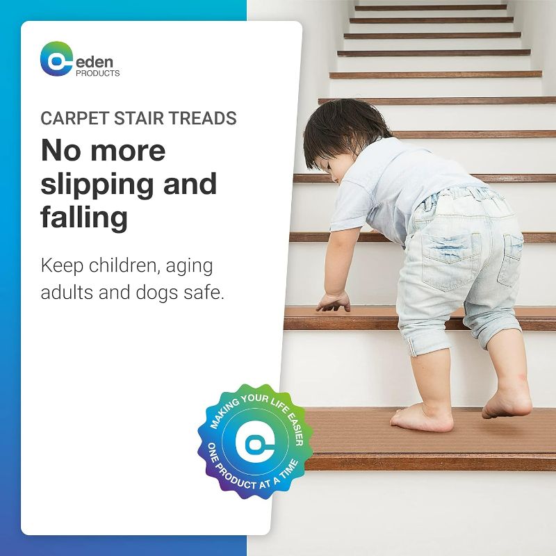 Photo 2 of EdenProducts Non-Slip Carpet Stair Treads for Wooden Steps, 8x30in Slip Resistance Indoor Peel & Stick Stair Treads Carpet Runner Mats for Elders, Kids, Dogs, Staircase Step Rugs Stair Grip, Latte
