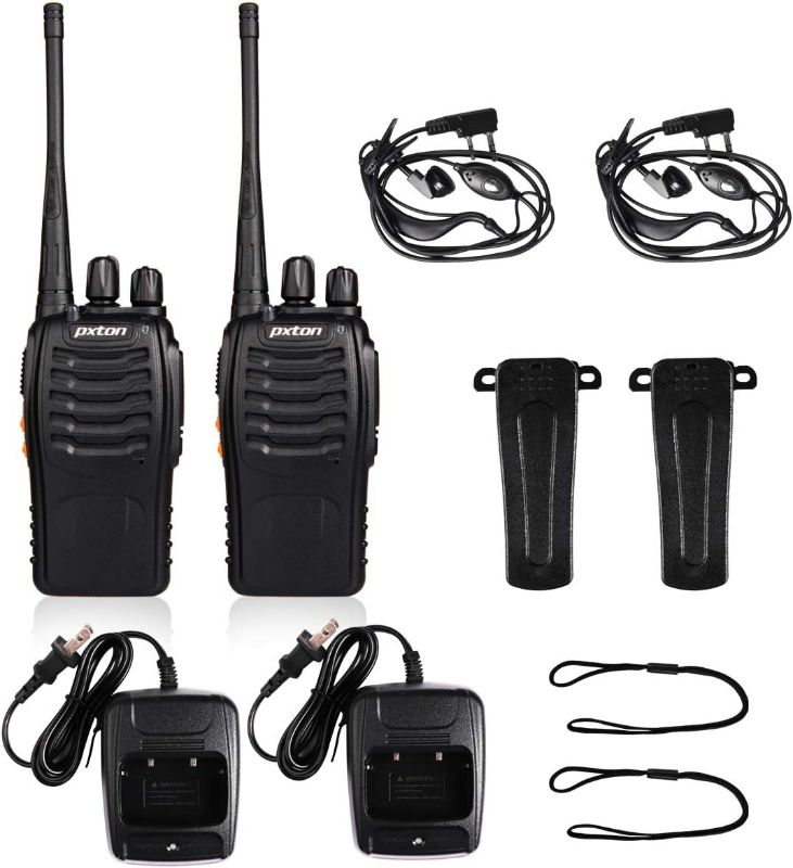 Photo 2 of pxton Walkie Talkies Rechargeable Long Range Two-Way Radios with Earpieces,2-Way Radios UHF Handheld Transceiver Walky Talky with Flashlight Li-ion Battery and Charger?2 Pack?
