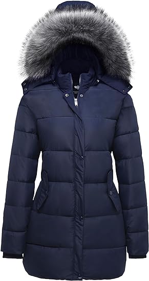 Photo 1 of GGleaf Women's Winter Thicken Puffer Coat Warm Snow Jacket with Fur Removable Hood size large