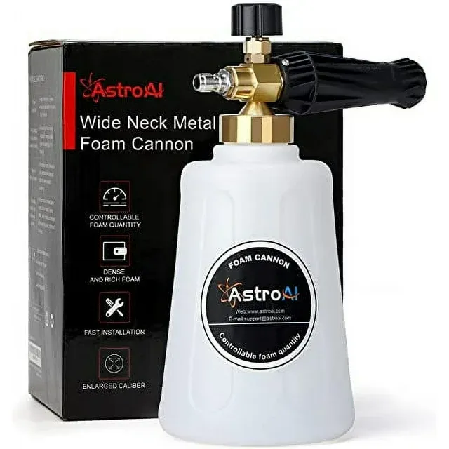 Photo 1 of AstroAI Foam Cannon Heavy Duty Car Foam Blaster Wide Metal Neck Bottle Adjustable Snow Foam Lance for Pressure Washer with 1/4" Quick Connector and 1.5 L Bottle
