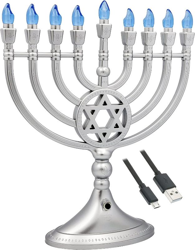 Photo 1 of Traditional LED Electric Silver Hanukkah Menorah with Crystals (Silver Hanukkah Menorah with Crystals)
