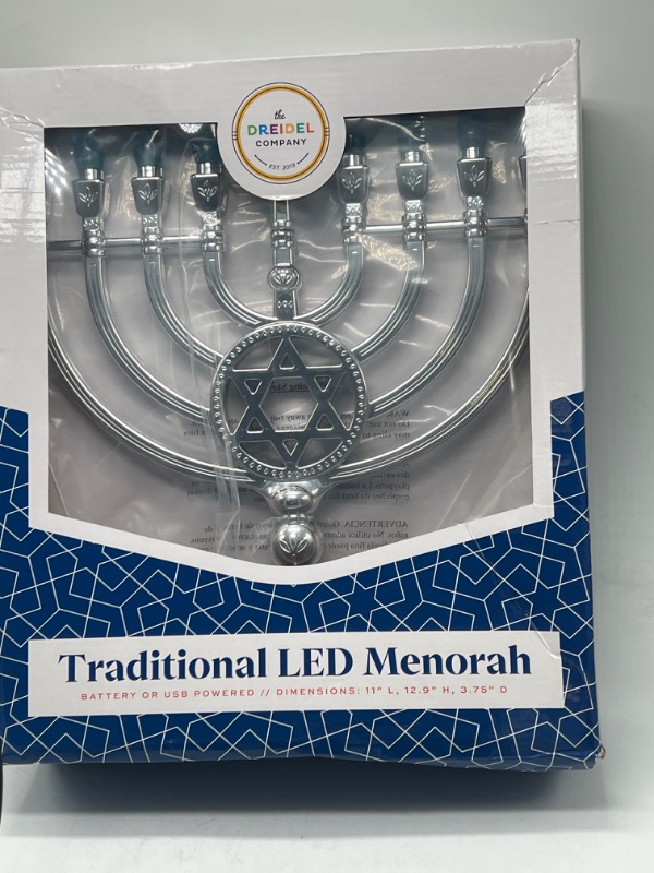 Photo 2 of Traditional LED Electric Silver Hanukkah Menorah with Crystals (Silver Hanukkah Menorah with Crystals)
