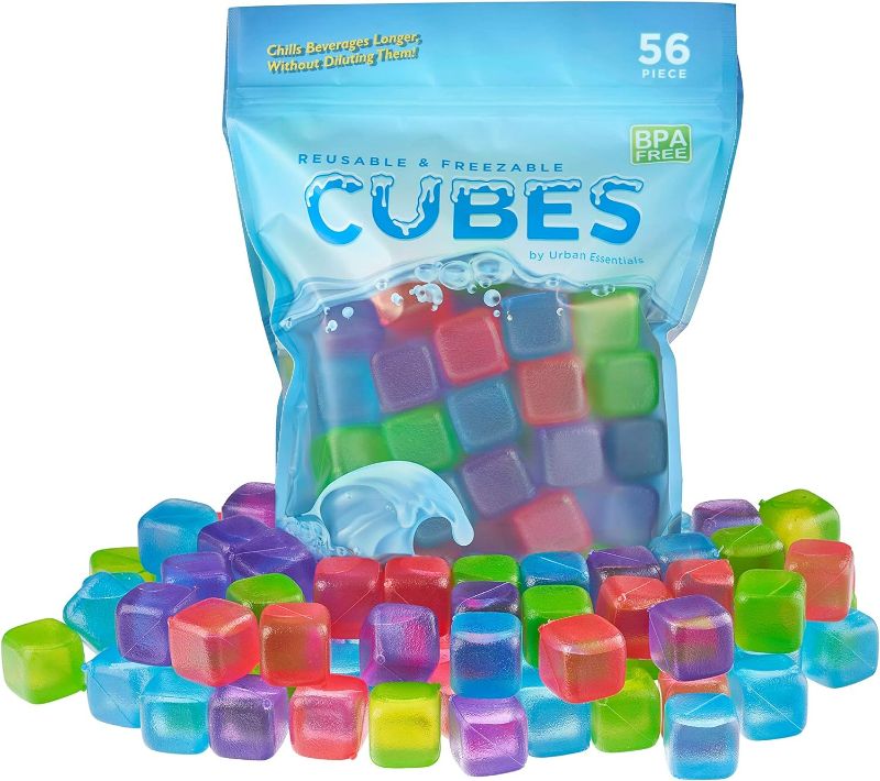 Photo 1 of Urban Essentials Reusable Ice Cubes - Quick Freeze Colorful Plastic Square Ice cubes With Resealable Bag Assorted Colors Pack Of 56
