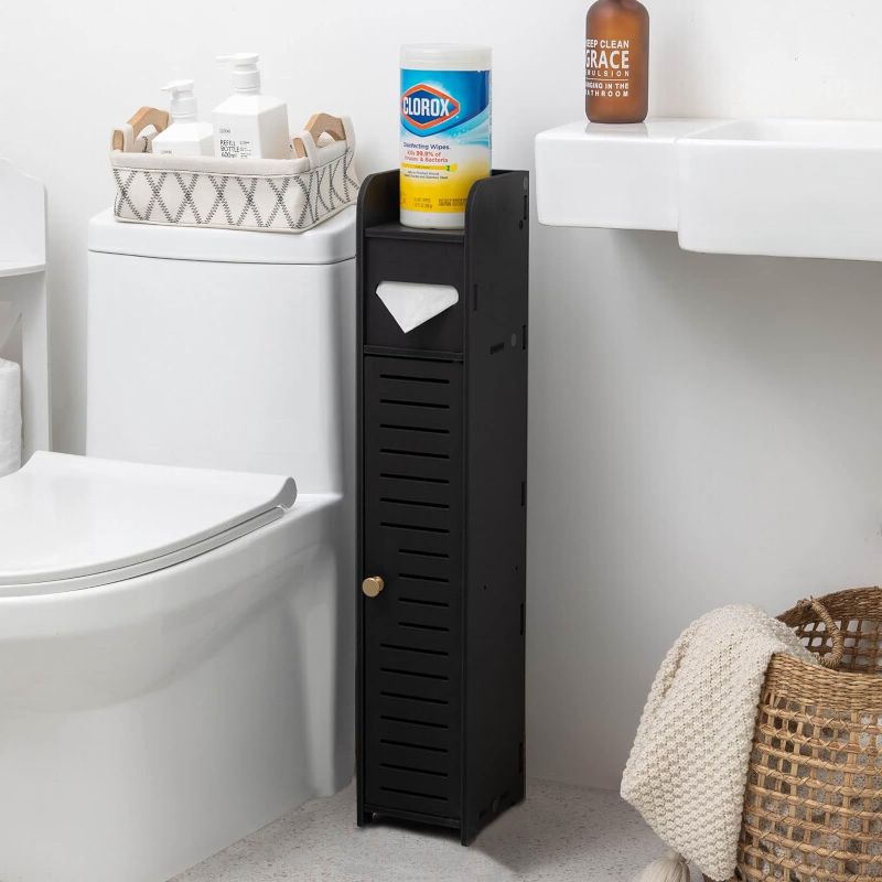 Photo 1 of Bathroom Storage, Toilet Paper Stand Beside Storage Fit for Half Bathroom, Next to Toilet Storage, for Small Spaces,Black by AOJEZOR