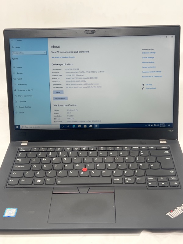 Photo 6 of Lenovo ThinkPad T480s Laptop, 14 IPS FHD (1920x1080) Matte Display, Intel Core i7-8650U 4.20 GHz, 24GB RAM, 512GB SSD, Fingerprint Reader, Supported Windows 10 Pro, Black Color, Renewed