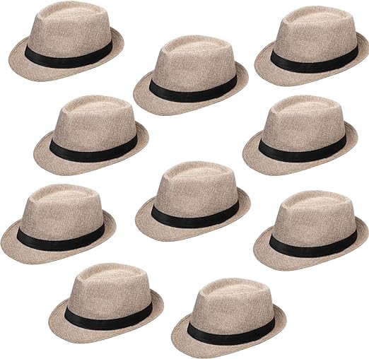 Photo 1 of 10 Pack 1920s Fedora Hats for Men Short Brim Sun Panama Hats for Men Women Party Costume