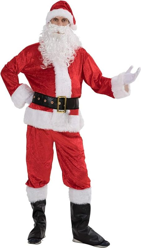 Photo 1 of EraSpooky Men Christmas Santa Costume Adult Flannel Classic Suit 7pcs One Size