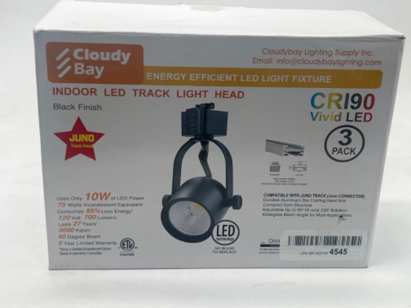 Photo 3 of CLOUDY BAY Juno Type LED Track Light Head,10W CRI 90+ 3000K Warm White Dimmable,Adjustable Tilt Angle Track Lighting Fixture, 40° Angle for Accent Retail,Black Finish-3 Pack
