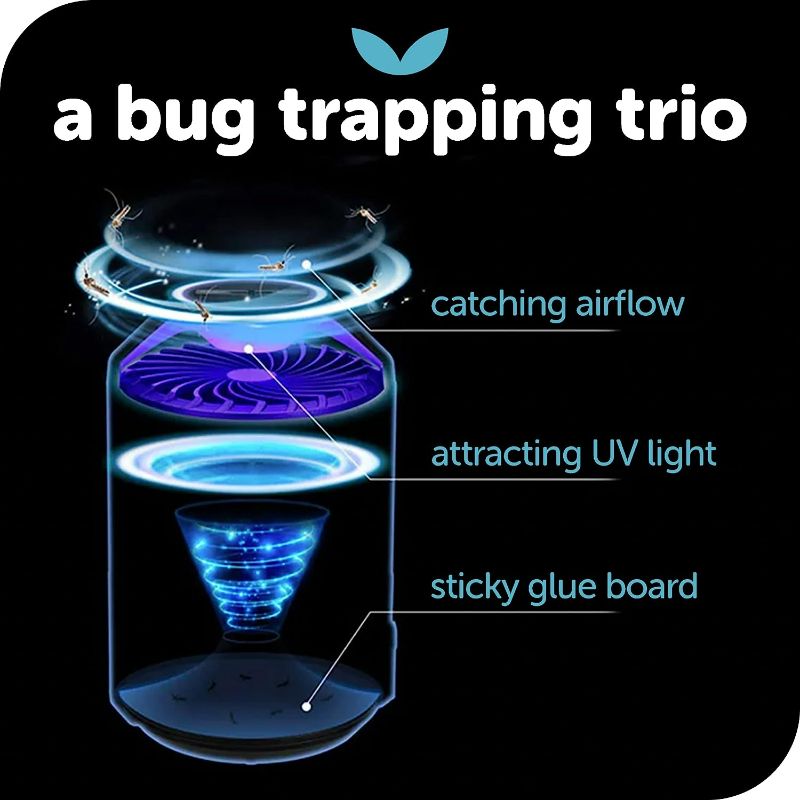 Photo 2 of Katchy Indoor Insect Trap - Catcher & Killer for Mosquitos, Gnats, Moths, Fruit Flies - Non-Zapper Traps for Inside Your Home - Catch Insects Indoors with Suction, Bug Light & Sticky Glue (Black)