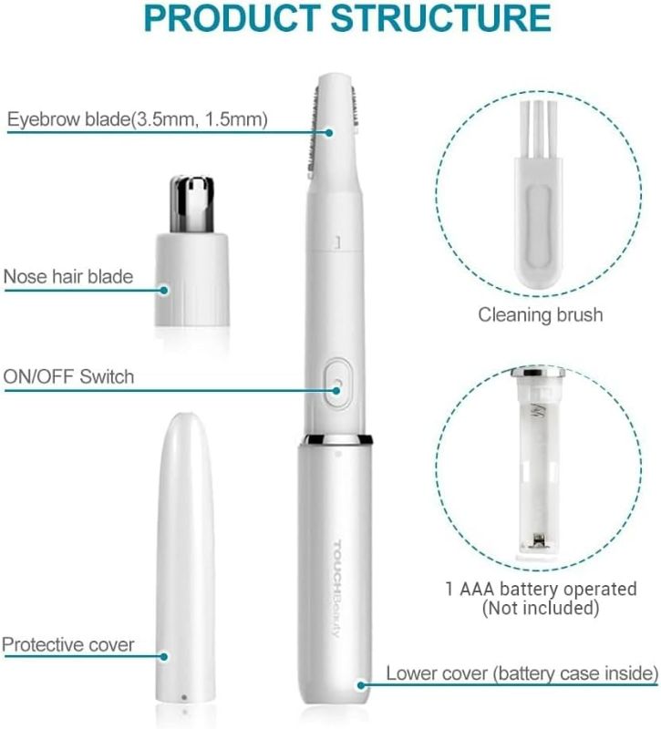 Photo 2 of TOUCHBeauty Face Eyebrow Nose Ear Hair Trimmer, All-in-ONE Hair Remover for Women & Men, Dual Blades Shaver Battery Powered Upgraded Version TB-1458(White)
