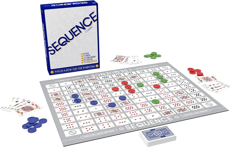 Photo 1 of SEQUENCE- Original SEQUENCE Game with Folding Board, Cards and Chips by Jax ( Packaging may Vary ) White, 10.3" x 8.1" x 2.31"
