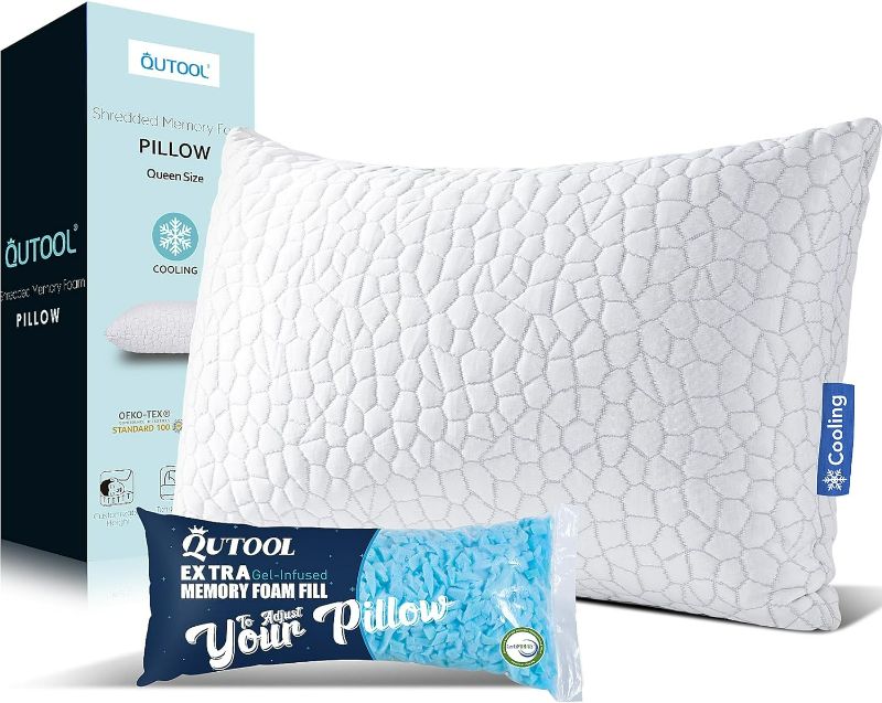 Photo 1 of Shredded Memory Foam Pillows for Sleeping - Queen Size, Cooling Gel Pillows for Hot Sleepers Luxury Bamboo Pillow for Side and Back Sleeper, Soft Yet Support Adjustable Bed Pillow with Extra Fill
