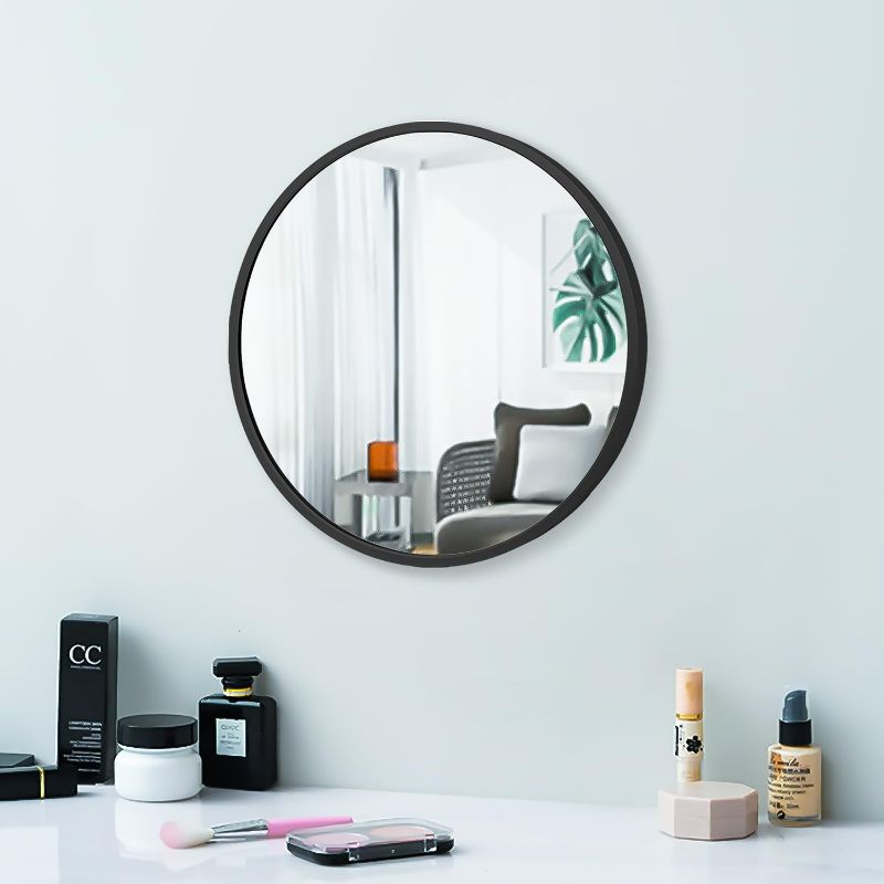 Photo 1 of SCWF-GZ 12" Round Mirror Circle Wall Mounted Hanging or Against Wall Metal Frame Dressing Make-up Mirrors for Entryway Bedroom Bathroom Living Room 12 inch Black Small
