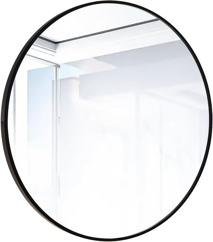 Photo 2 of SCWF-GZ 12" Round Mirror Circle Wall Mounted Hanging or Against Wall Metal Frame Dressing Make-up Mirrors for Entryway Bedroom Bathroom Living Room 12 inch Black Small
