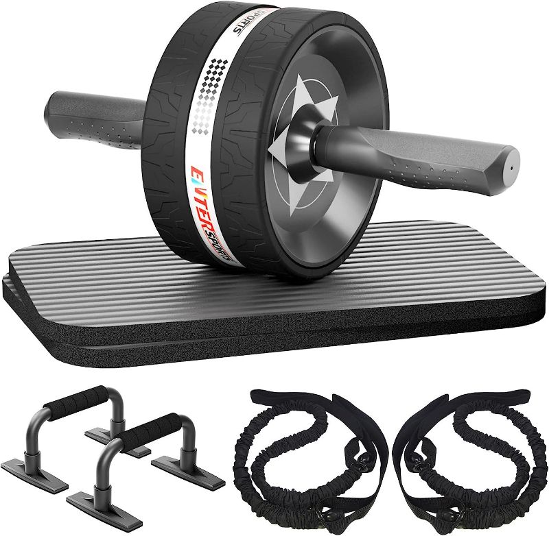 Photo 1 of EnterSports Ab Rollers Wheel Kit, Exercise Wheel Core Strength Training Abdominal Roller Set with Push Up Bars, Resistance Bands, Knee Mat Home Gym Fitness Equipment for Abs Workout
