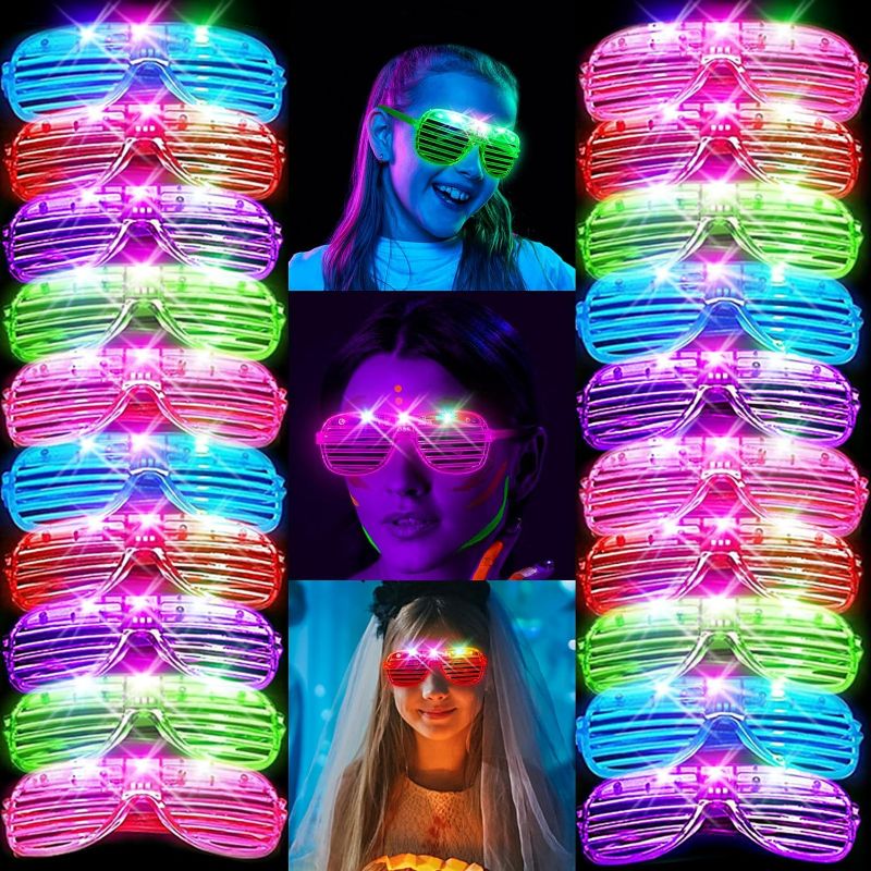 Photo 1 of pink green and red  25 Pack LED Glasses, Light Up Glasses,Party Supplies for Kids Adult, Shutter Shades Light up Glasses, Glow Sticks Sunglasses Party Favors Birthday Carnival New Year Party Glow Toys
