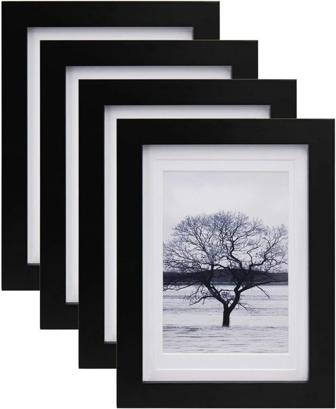 Photo 1 of Egofine 5x7 Picture Frames 4 PCS - Made of Solid Wood Covered by Plexiglass Matted for 4x6 and 3.5x5 for Table Top Display and Wall Mounting photo frame Black
